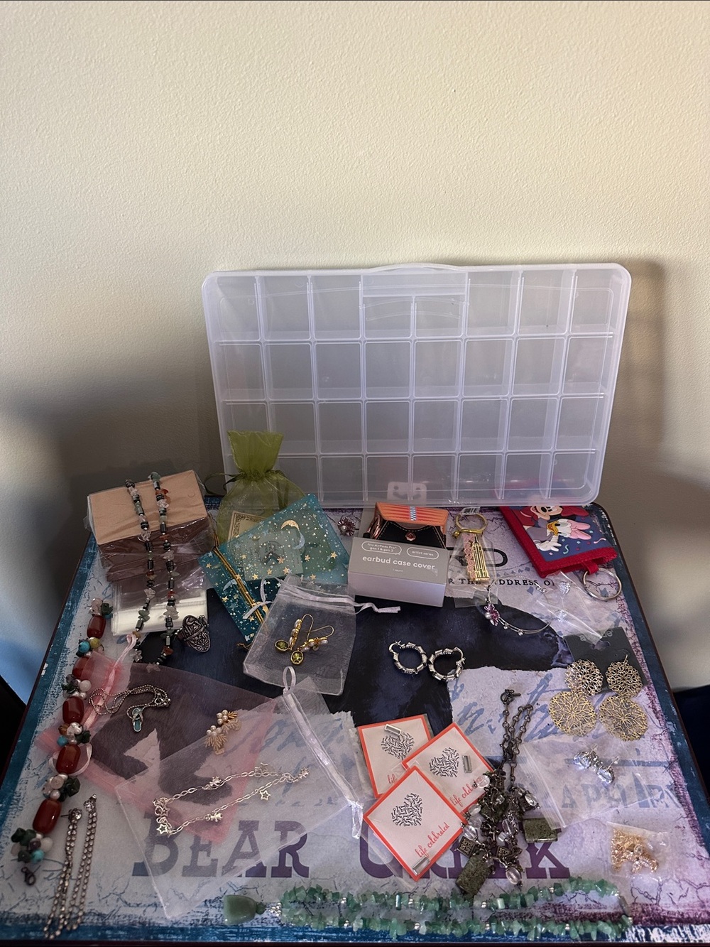 jewelry lot with  clear plastic organizer